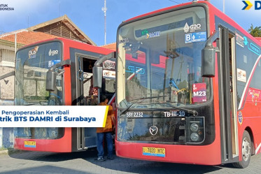 Pengoperasian Kembali Bus Listrik BTS DAMRI di Surabaya